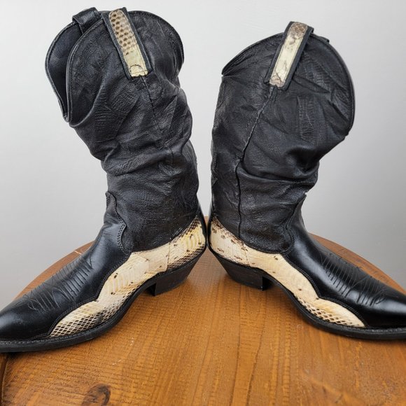 Dingo Boots - Black With Snake Print Leather Cowboy Boots Women's Size 7 New - Picture 2 of 3